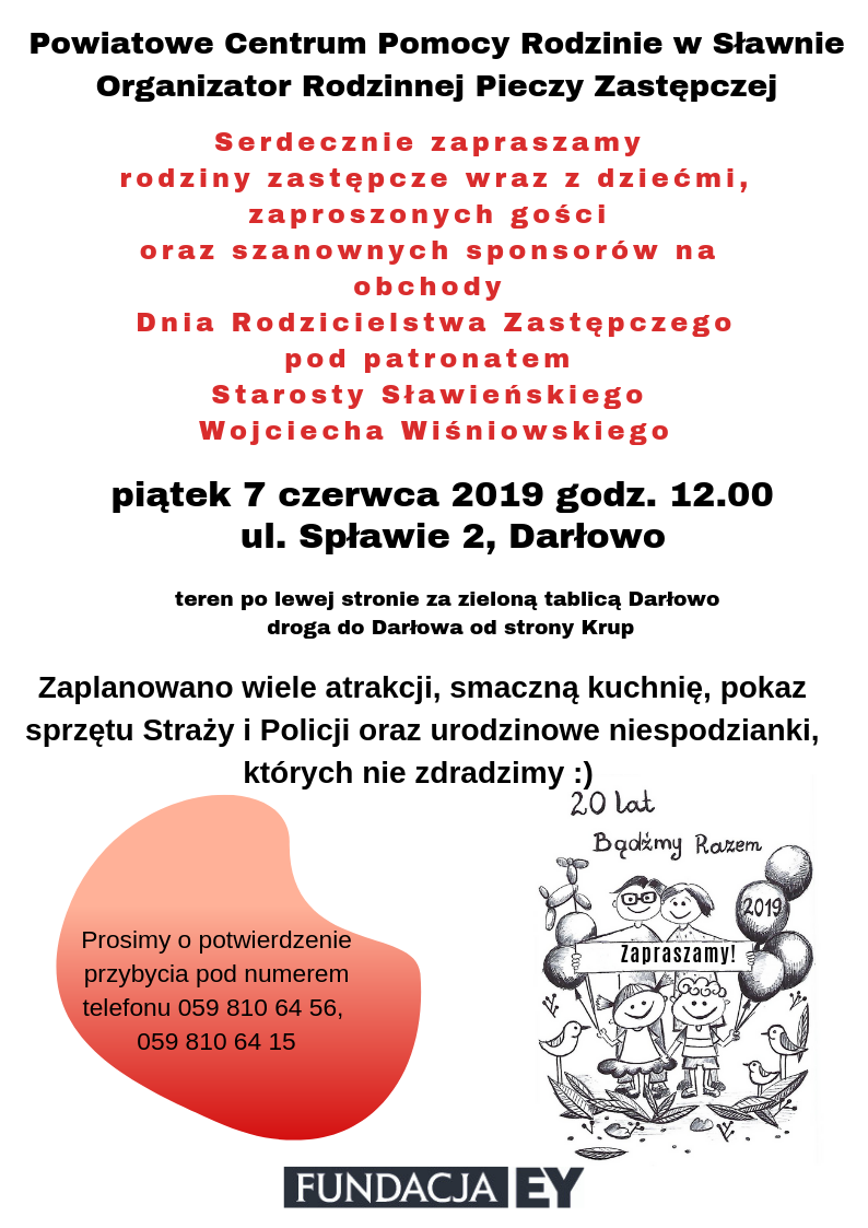Serdecznie zapraszamy rodziny zastępcze zaproszonych gości oraz szanownych sponsorów na obchody Dnia Rodzicielstwa Zastępczego